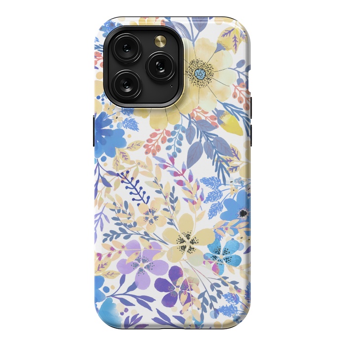iPhone 15 Pro Max StrongFit Yellow blue watercolor wildflowers by Oana 
