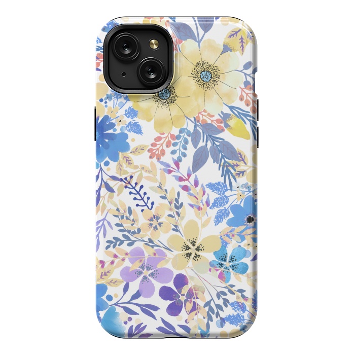 iPhone 15 Plus StrongFit Yellow blue watercolor wildflowers by Oana 