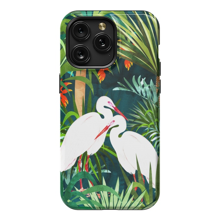 iPhone 15 Pro Max StrongFit To Me, You're Perfect, Tropical Jungle Heron Watercolor Vibrant Painting, Stork Birds Wildlife Love by Uma Prabhakar Gokhale