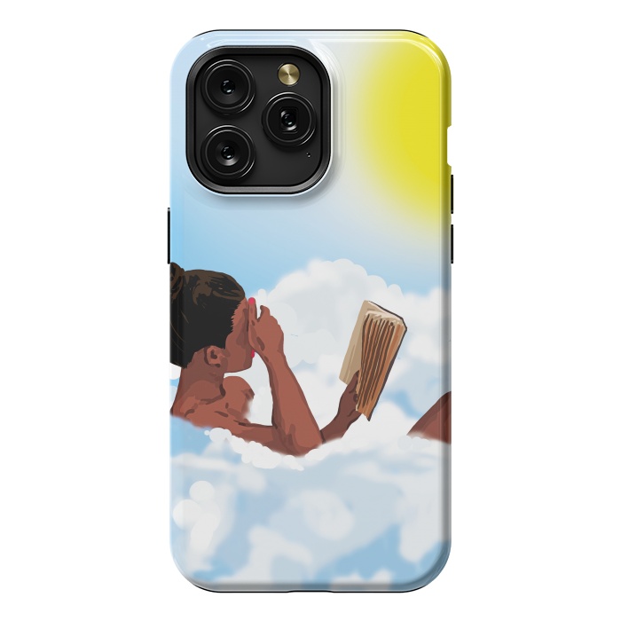 iPhone 15 Pro Max StrongFit Reading on Clouds, Black Woman Summer Sunny Day Book Painting, Bohemian Nude by Uma Prabhakar Gokhale