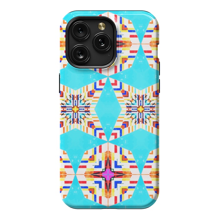 iPhone 15 Pro Max StrongFit Exotic Tiles, Moroccan Teal Kaleidoscope Pattern, Turkish Bohemian Colorful Culture Eclectic Graphic by Uma Prabhakar Gokhale