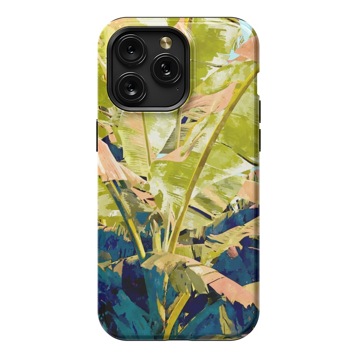 iPhone 15 Pro Max StrongFit Blush Banana Tree, Tropical Banana Leaves Painting, Watercolor Nature Jungle Botanical Illustration by Uma Prabhakar Gokhale