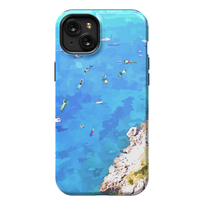 iPhone 15 Plus StrongFit Capri Island, Italy Tropical Travel, Nature Landscape Painting, Ocean Beach Summer Illustration by Uma Prabhakar Gokhale