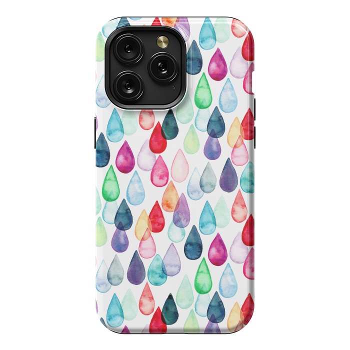 iPhone 15 Pro Max StrongFit Watercolour Rainbow Drops by Tangerine-Tane