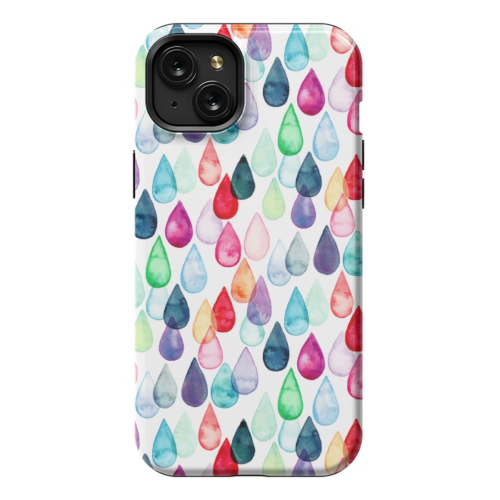 iPhone 15 Plus StrongFit Watercolour Rainbow Drops by Tangerine-Tane