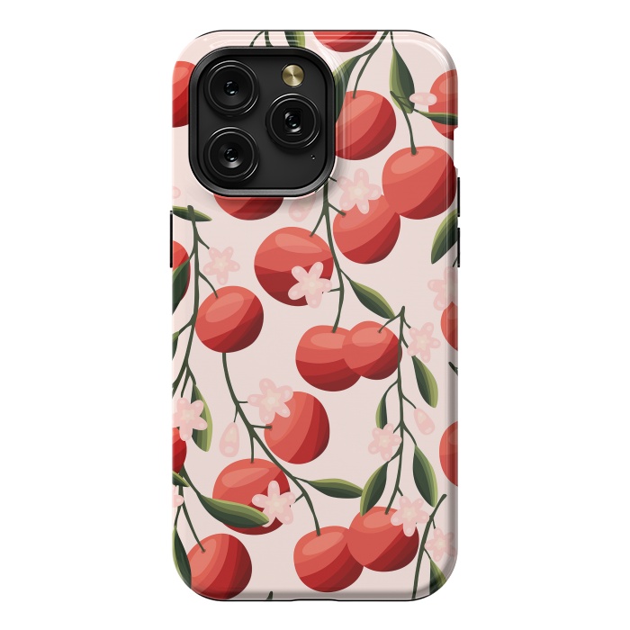 iPhone 15 Pro Max StrongFit Orange pattern, on pale pink by Jelena Obradovic