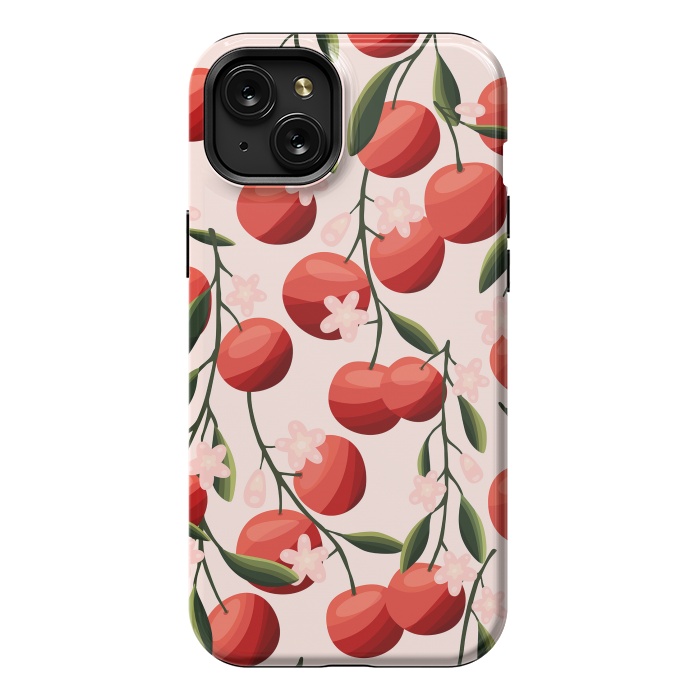 iPhone 15 Plus StrongFit Orange pattern, on pale pink by Jelena Obradovic