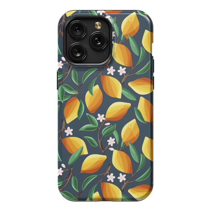 iPhone 15 Pro Max StrongFit Lemon pattern, on dark by Jelena Obradovic