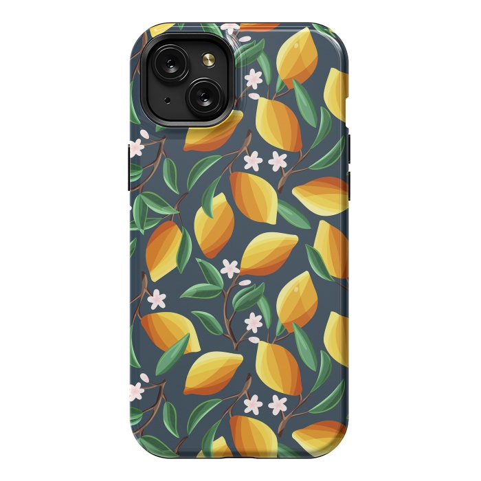 iPhone 15 Plus StrongFit Lemon pattern, on dark by Jelena Obradovic