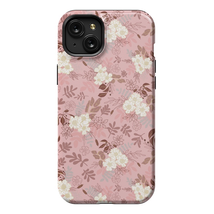 iPhone 15 Plus StrongFit Autumnal Florals in Pink and White by Paula Ohreen