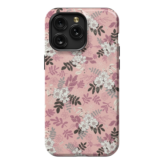 iPhone 15 Pro Max StrongFit Autumnal Florals in Pink, Black and White by Paula Ohreen