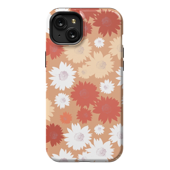 iPhone 15 Plus StrongFit Retro flowers - graphic orange beige petals by Oana 