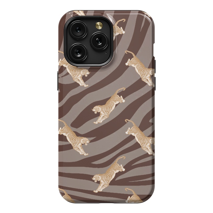 iPhone 15 Pro Max StrongFit Tiger pattern on brown stripes - modern animal pattern by Oana 