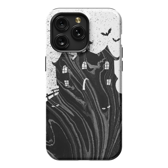 iPhone 15 Pro Max StrongFit Halloween haunted house - black and white splatter and brushstrokes by Oana 
