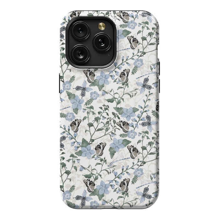 iPhone 15 Pro Max StrongFit Delicate Watercolour Butterflies and Dragonflies half-drop repeat pattern by Paula Ohreen