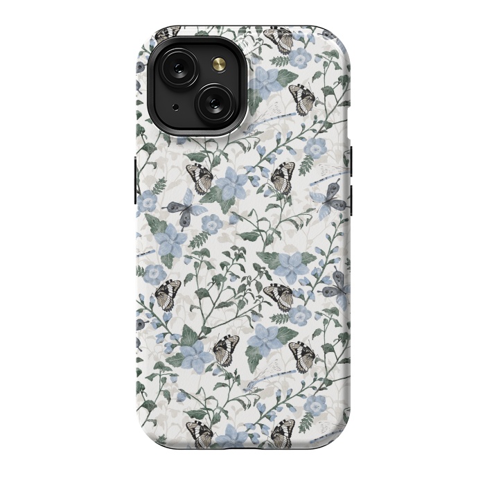 iPhone 15 StrongFit Delicate Watercolour Butterflies and Dragonflies half-drop repeat pattern by Paula Ohreen
