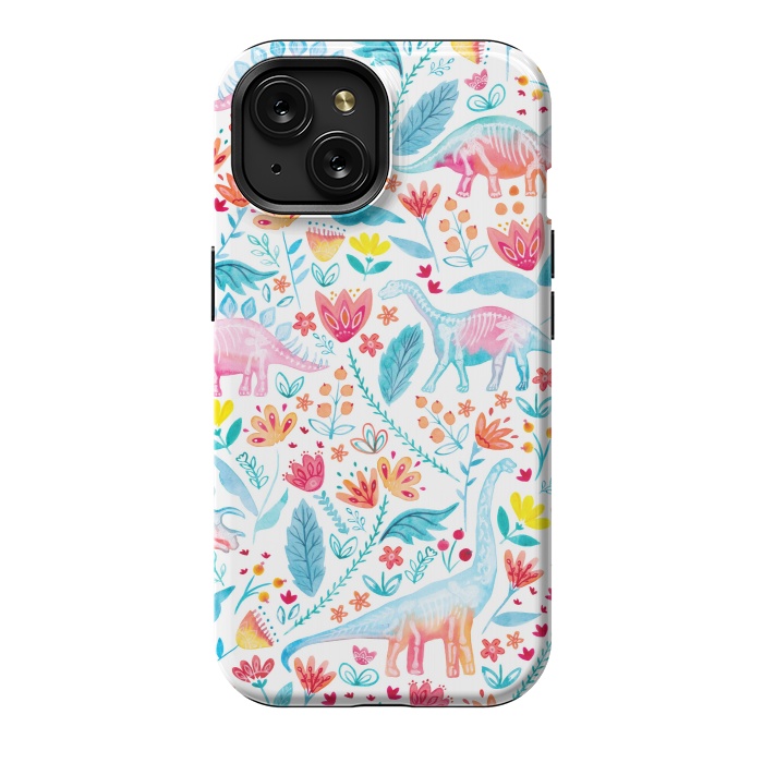 iPhone 15 StrongFit Dinosaur Delight on White by gingerlique