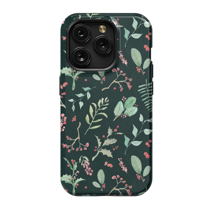 iPhone 15 Pro StrongFit Berries and winter foliage - Christmas pattern by Oana 