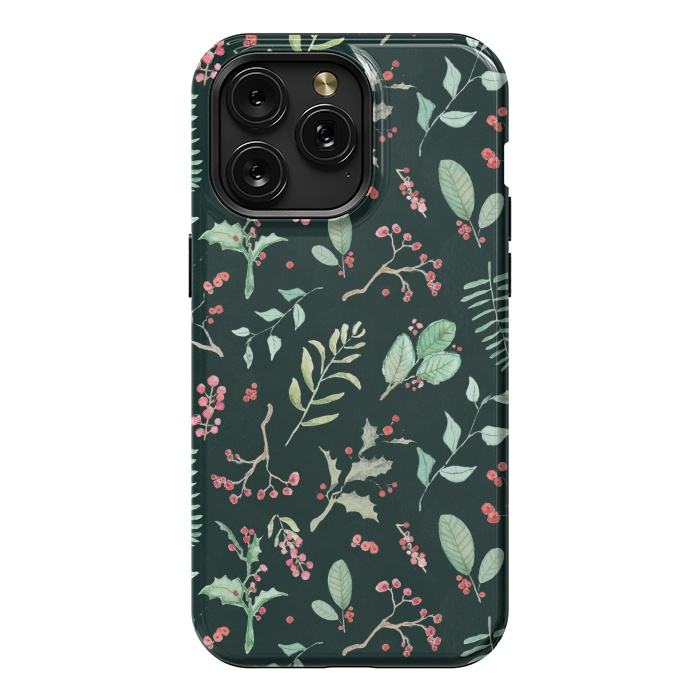 iPhone 15 Pro Max StrongFit Berries and winter foliage - Christmas pattern by Oana 