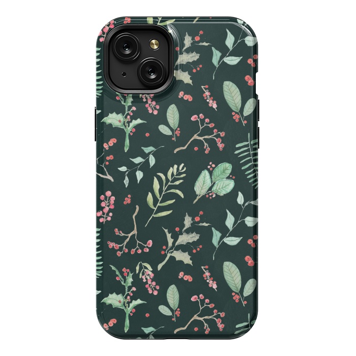 iPhone 15 Plus StrongFit Berries and winter foliage - Christmas pattern by Oana 