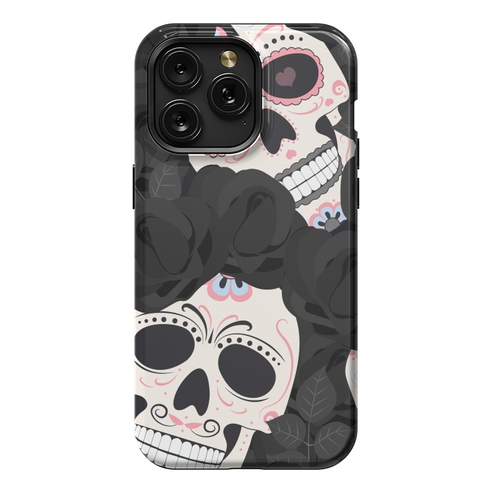 iPhone 15 Pro Max StrongFit black white sugar skull by haroulita
