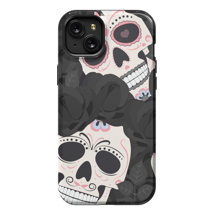iPhone 15 Plus StrongFit black white sugar skull by haroulita