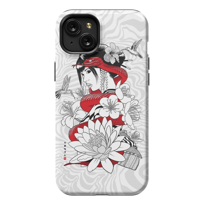iPhone 15 Plus StrongFit Snake and Geisha by Alberto