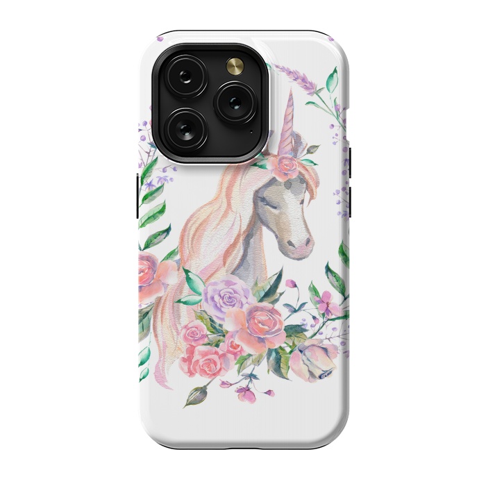 iPhone 15 Pro StrongFit watercolor floral unicorn by haroulita