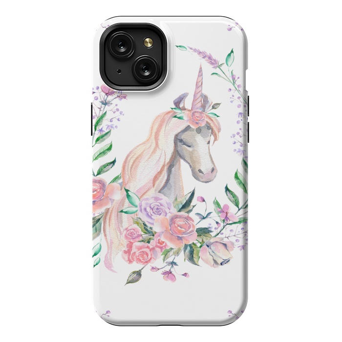 iPhone 15 Plus StrongFit watercolor floral unicorn by haroulita