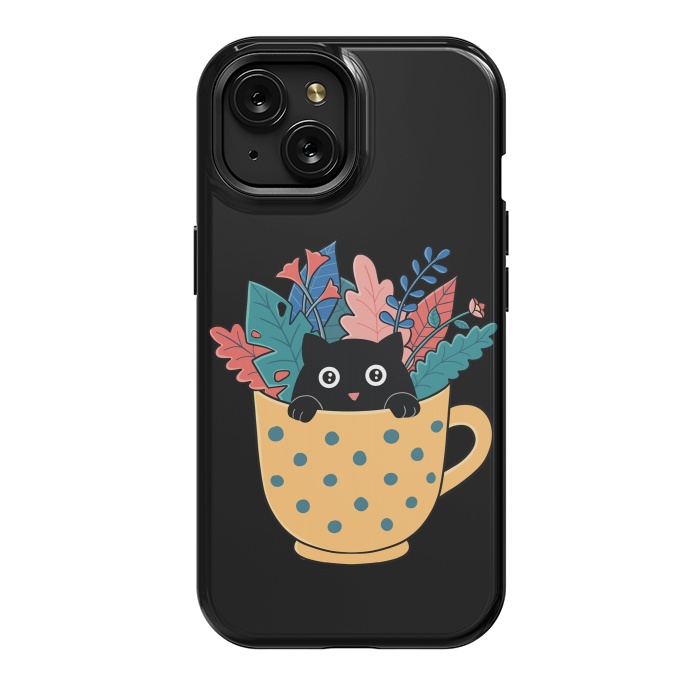 iPhone 15 StrongFit Cat and flowers by Coffee Man