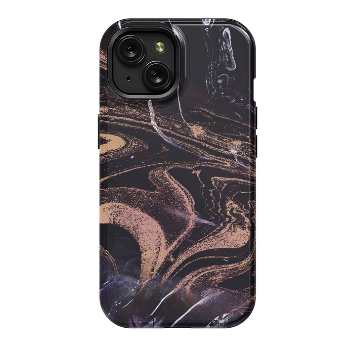 iPhone 15 StrongFit Liquid marble with golden stripes - acrylic pour by Oana 