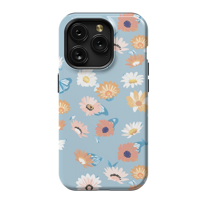 iPhone 15 Pro StrongFit Pastel daisy petals and butterflies - colorful aesthetic pattern by Oana 