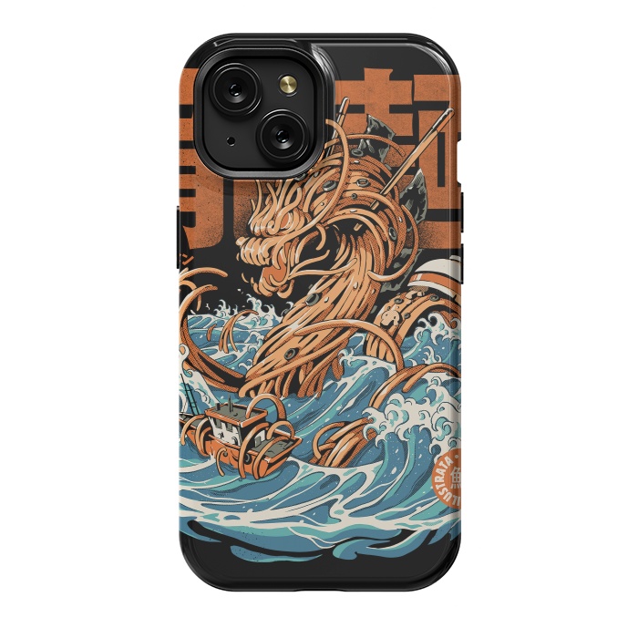 iPhone 15 StrongFit Black Great Ramen Dragon off Kanagawa by Ilustrata