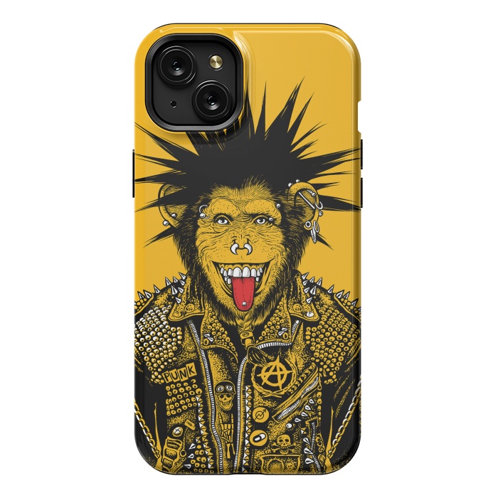iPhone 15 Plus StrongFit Yellow punk monkey by Alberto