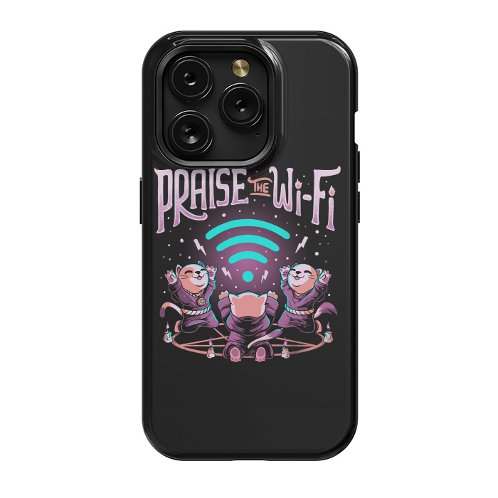 iPhone 15 Pro StrongFit Praise the Wifi Funny Evil Worship Cats by eduely