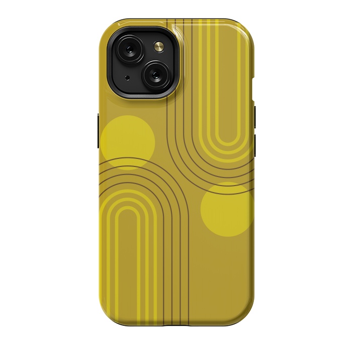 iPhone 15 StrongFit Mid Century Modern Geometric 147 in Old GOld Tones (Rainbow and Sun Abstraction) by nineFlorals