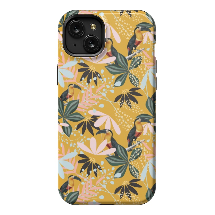 iPhone 15 Plus StrongFit Tropical Toucan Garden by Uma Prabhakar Gokhale