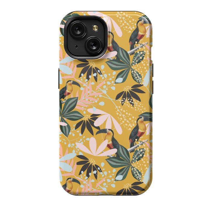 iPhone 15 StrongFit Tropical Toucan Garden by Uma Prabhakar Gokhale