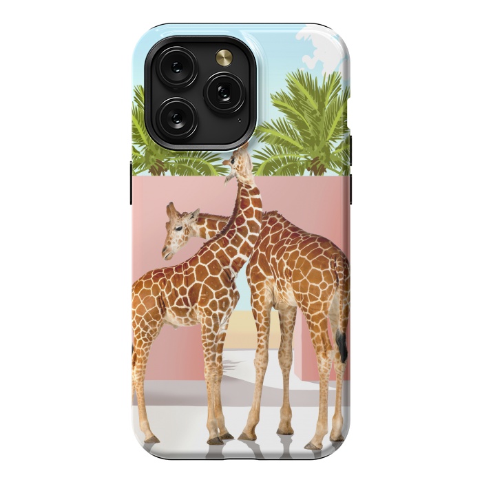 iPhone 15 Pro Max StrongFit Giraffe Villa | Contemporary Modern Architecture Digital Graphic Art | Wildlife Animals Palm Exotic by Uma Prabhakar Gokhale
