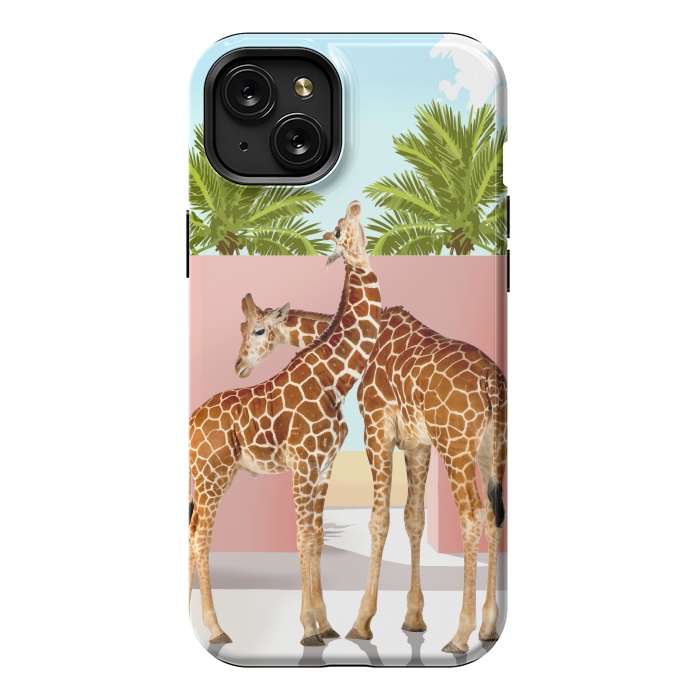 iPhone 15 Plus StrongFit Giraffe Villa | Contemporary Modern Architecture Digital Graphic Art | Wildlife Animals Palm Exotic by Uma Prabhakar Gokhale