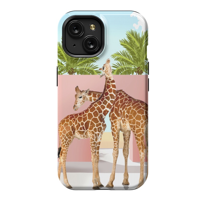 iPhone 15 StrongFit Giraffe Villa | Contemporary Modern Architecture Digital Graphic Art | Wildlife Animals Palm Exotic by Uma Prabhakar Gokhale