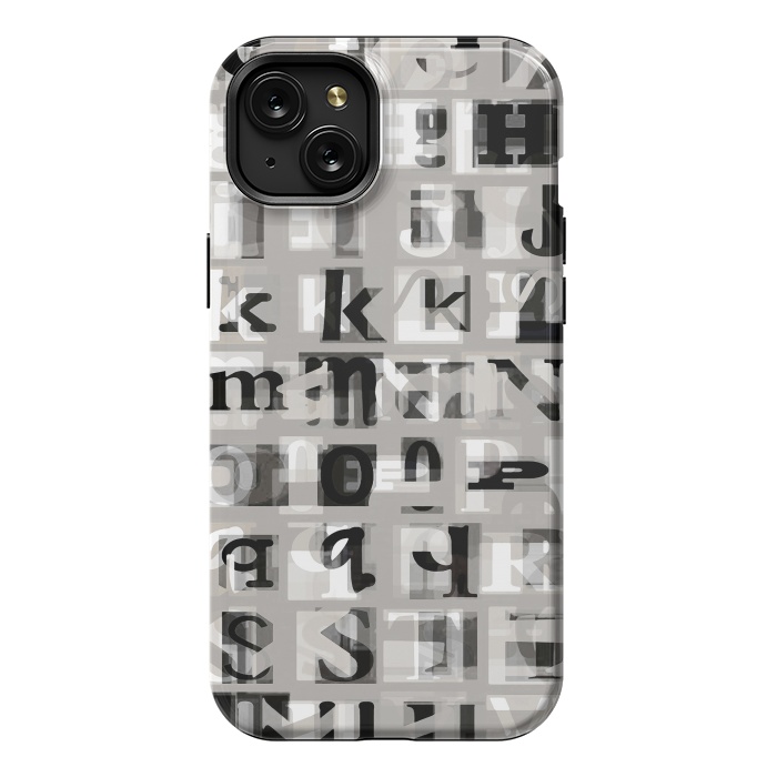 iPhone 15 Plus StrongFit Typography letters collage - grey letters by Oana 