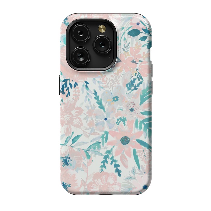 iPhone 15 Pro StrongFit Watercolor wildflowers - petals and foliage pattern by Oana 