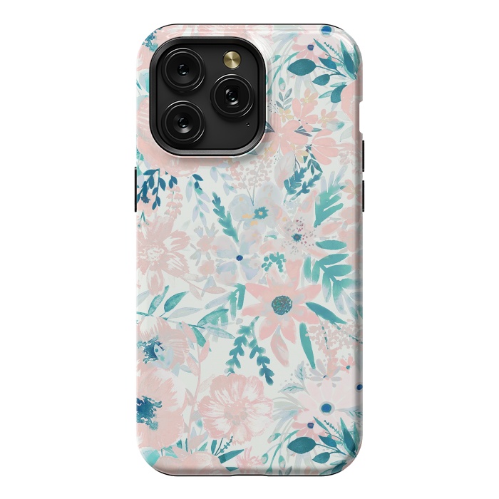 iPhone 15 Pro Max StrongFit Watercolor wildflowers - petals and foliage pattern by Oana 