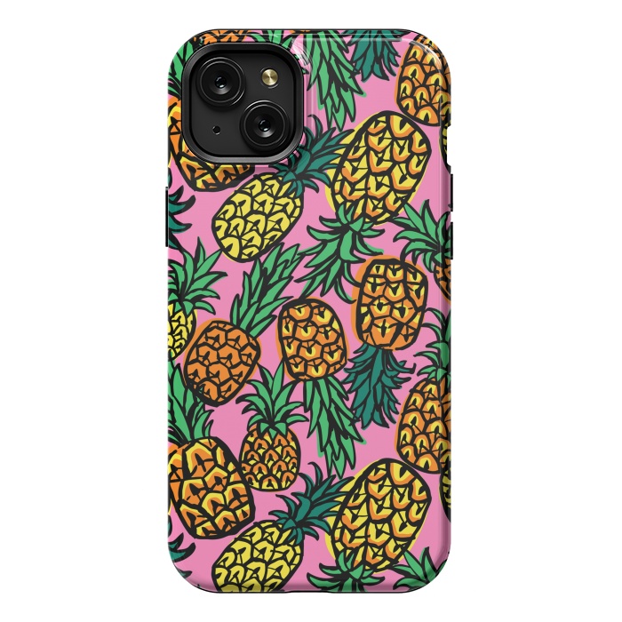 iPhone 15 Plus StrongFit Tropical Pineapples by Laura Grant