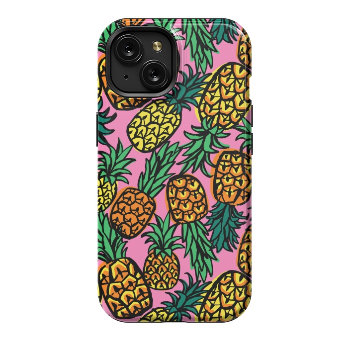 iPhone 15 StrongFit Tropical Pineapples by Laura Grant