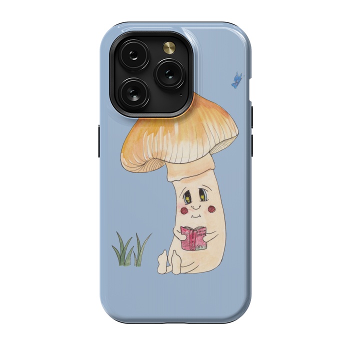 iPhone 15 Pro StrongFit Cute Watercolor Mushroom Reading 3 by ECMazur 