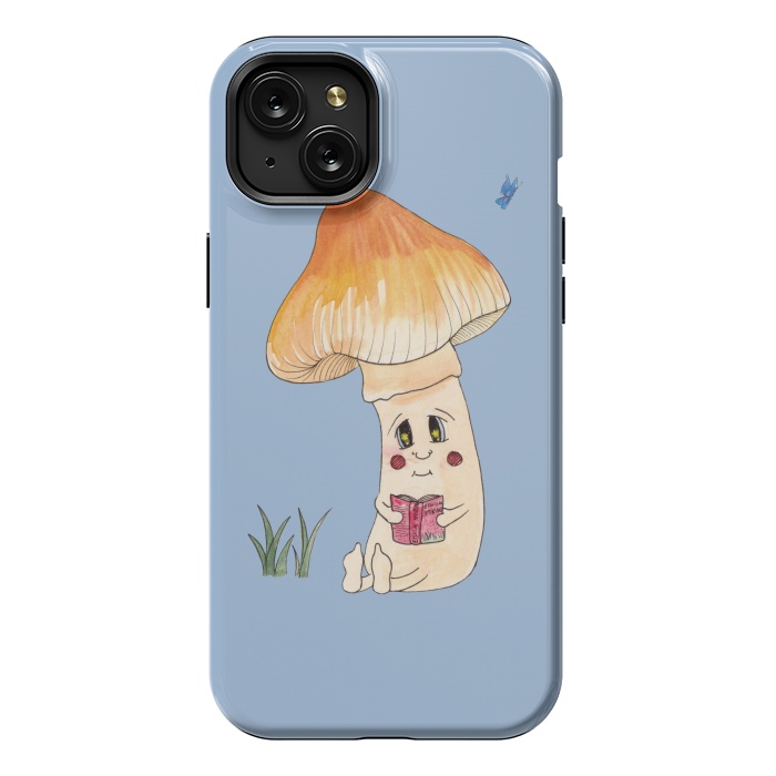 iPhone 15 Plus StrongFit Cute Watercolor Mushroom Reading 3 by ECMazur 