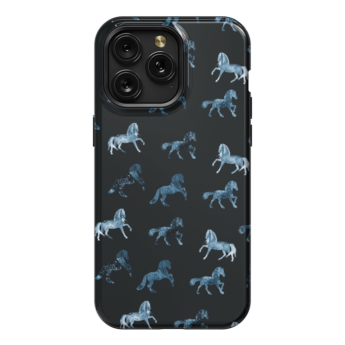 iPhone 15 Pro Max StrongFit Horse pattern - blue watercolor horses  by Oana 