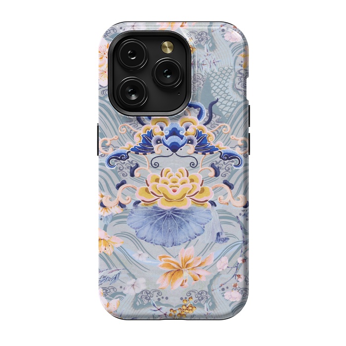 iPhone 15 Pro StrongFit Flowers and fish - Chinese decorative pattern by Oana 